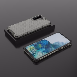 Šūnveida dizaina viedtālruņa apvalks bruņots pārsegs ar gēla rāmi Samsung Galaxy S22 + (S22 Plus) melns