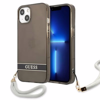 Guess GUHCP13SHTSGSK iPhone 13 mini 5.4" melns/melns cietais viedtālruņa apvalks ar caurspīdīgu dizainu Stap