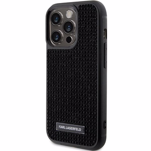 Karl Lagerfeld Rhinestone logotips metāla plāksne apvalks iPhone 15 Pro - melns
