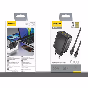 Dudao A29C 65W GaN sienas lādētājs + USB-C kabelis - melns