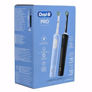 Oral-B Vitality Pro Duo – uzlādējama elektriskā zobu birste, 2 uzgaļi, 3 tīrīšanas režīmi, melns/zils/balts