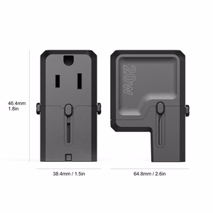 Choetech PD6038 USB-C USB-A PD 20W ceļojumu lādētājs USA EU UK AU - melns