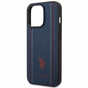 US Polo USHCP14LPFAV Leather Stitch vāciņš ierīcei iPhone 14 Pro 6.1", tumši zils