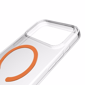 Puro Lite Mag TPU+PC viedtālruņa apvalks saderīgs ar MagSafe iPhone 17 Pro Max - caurspīdīgs ar oranžu gredzenu