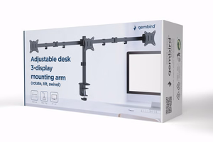 Gembird MA-D3-01 regulējams galda turētājs 3 monitoriem (grozāms, noliecams), 17”–27”, līdz 7 kg