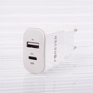 Forever TC-01-20AC PD QC lādētājs 1x USB-C 1x USB 20W balts