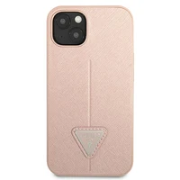 Guess GUHCP13SPSATLP iPhone 13 mini 5.4" rozā cietais viedtālruņa apvalks Saffiano Triangle Logo