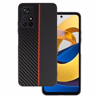 Tel Protect CARBON viedtālruņa apvalks Xiaomi Redmi Note 11 5G/Note 11S 5G/Poco M4 Pro 5G melns ar sarkanu svītru