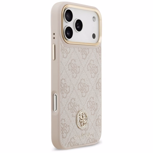 Guess 4G Strass Logo & Big Strap Metal Buttons MagSafe Case for iPhone 17 Pro Max - Pink