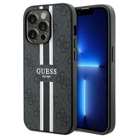 Guess 4G Printed Stripes Magnētiskais viedtālruņa apvalks iPhone 15 Pro Max - melna