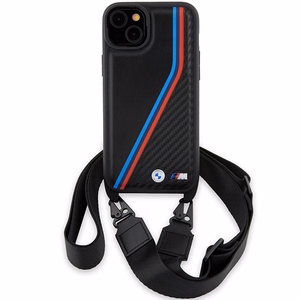 BMW M Edition oglekļa trīskrāsu līnijas un siksna viedtālruņa apvalks iPhone 15 / 14 / 13 - melns