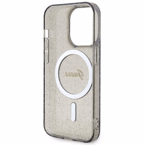 Guess GUHMP14XHCMCGK iPhone 14 Pro Max 6.7" melns cietais viedtālruņa apvalks Glitter Gold Magnētiskais
