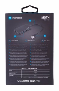NATEC sadalītājs USB 3.0 Moth (4 porti, melns)