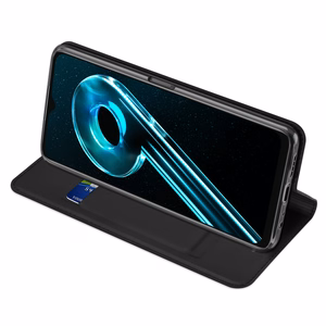 Dux Ducis Skin Pro viedtālruņa apvalks Realme 10 5G / Realme 9i 5G atverams kartīšu maciņš ar statīvu – melns