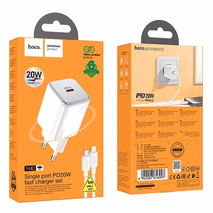 Lādētājs Hoco USB C QC PD 20W + Kabelis USB C uz Lightning N40 balts