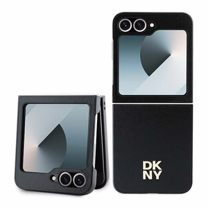 DKNY Viedtālruņa apvalks Samsung Galaxy Z Flip6 ar ādas un metāla dizainu Stack Logo – melns