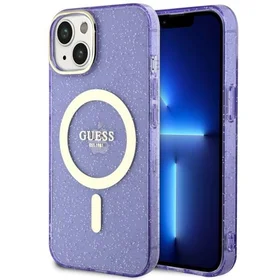 Guess Glitter Gold Magnētiskais viedtālruņa apvalks iPhone 14 - violeta