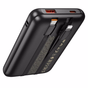 Portatīvais lādētājs Hoco 10000 mAh QC PD 22,5W ar iebūvētiem kabeļiem USB C + Lightning Q37 melns