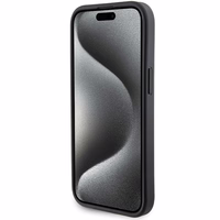 Ferrari Grip Stand Metal Logo apvalks iPhone 15 – melns