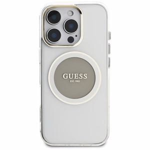 Guess IML Metal Colored Circle Classic Logo Magnētiskais viedtālruņa apvalks iPhone 16 Pro Max - pelēks