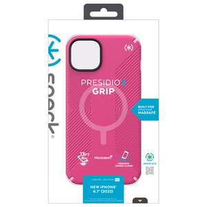 Speck Presidio2 Grip MagSafe vāciņš ierīcei iPhone 14 Plus, ar neslīdošu satvērienu, “Digital Pink / Blossom Pink / White” krāsu kombinācija