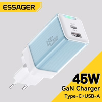 Lādētājs Essager "Zhiqi GaN" Gaiši zils 45W (PD / QC3.0)