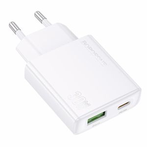 Borofone Сетевое зарядное устройство BN25 Wish (Ultra Thin) - USB + Type C - PD QC 3.0 30W белое