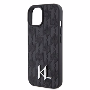 Karl Lagerfeld KLHCP15SPKLPKLK iPhone 15 / 14 / 13 6.1" melns/melns cietais apvalks Ādas monogramma karstais štancējums metāla logotips