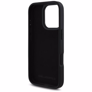 Karl Lagerfeld HC Grained PU Cardslot Metal Elong iPhone 16 Pro Case - Black