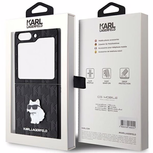 Karl Lagerfeld Saffiano Monogram Choupette Pin viedtālruņa apvalks Samsung Galaxy Z Flip 5 - melna