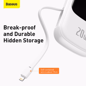 Baseus portatīvais lādētājs 20000mAh Qpow Pro - USB + Type C - PD 20W ar Lightning kabeli (PPQD060202) balta