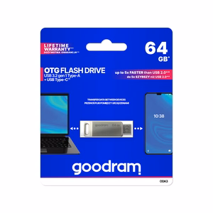 Goodram USB un USB-C zibatmiņa, 64 GB, sudraba