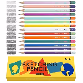 Zīmēšanas skices zīmju komplekts ARRTX, 14 gab.: 4H, 3H, 2H, H, F, HB, B, 2B, 3B, 4B, 5B, 6B, 7B, 8B