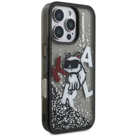 Karl Lagerfeld Liquid Glitter Choupette Logo macins iPhone 16 Pro - melns