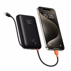 Veger K2 (W2068) 20000 mAh powerbank 35W PD QC3.0 ar iebūvētiem USB-C un Lightning kabeļiem, melns