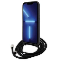 Karl Lagerfeld krustveida Saffiano monogramma metāla piespraude Karl & Choupette viedtālruņa apvalks iPhone 15 Pro Max - melns