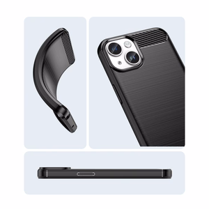 Carbon viedtālruņa apvalks iPhone 14 Plus elastīgs gēla aizmugures vāks zils