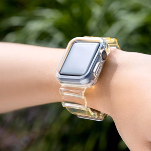 Силиконовый ремешок-браслет с чехлом и подсветкой для Apple Watch 44mm - жёлтый