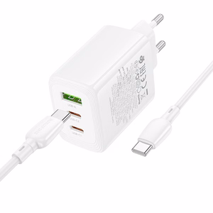 Borofone sienas lādētājs BN32 Cargador GaN - USB + 2xType C - QC 3.0 PD 65W ar Type C uz Type C balts