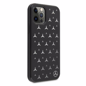 Mercedes Sudraba zvaigžņu raksta viedtālruņa apvalks iPhone 12 Pro Max - melns