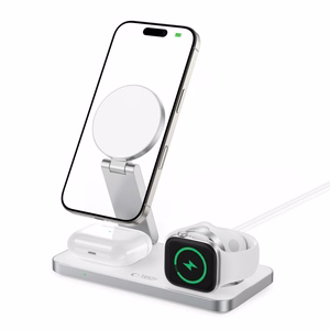 Tech-Protect QI15W-A47 MagSafe 3in1 indukcijas lādētājs + USB-C kabelis - balts