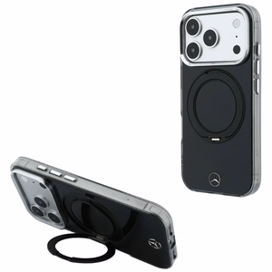 Mercedes Iconic Logo vāciņš modelim iPhone 18 Pro Max / 17 Pro Max, ar gredzenu-statīvu, saderīgs ar MagSafe – melns