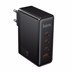 Hoco N85 100 W lādētājs ar trim USB-C pieslēgvietām un vienu USB-A pieslēgvietu, melns