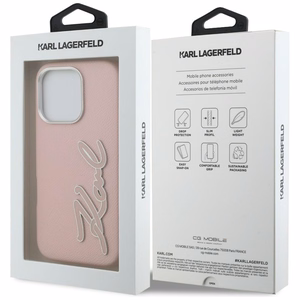 Karl Lagerfeld FW Grained Signature Logo Maciņš iPhone 16 Pro Max - rozā