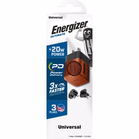 Energizer Ultimate - Multiplug EU / UK / US GaN 20W PD mains lādētājs (Walnut burl)