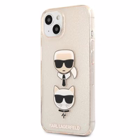Karl Lagerfeld Glitter Karl's & Choupette Head apvalks iPhone 13 mini - zelts