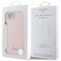 Guess Silicone Script Metal Logo MagSafe viedtālruņa apvalks iPhone 16e - rozā