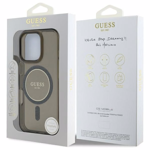 Guess IML Glitter Circle Magnētiskais apvalks iPhone 16 Pro Max - melns