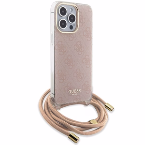Guess Crossbody Cord 4G Print viedtālruņa apvalks iPhone 15 Pro – rozā