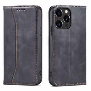 Magnet Fancy Case viedtālruņa apvalks iPhone 14 Pro ar flip vāciņu, maku funkciju un statīvu - melnas krāsas